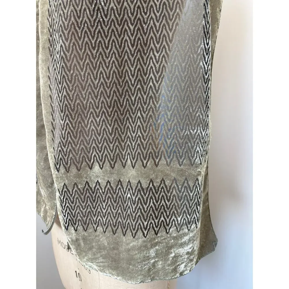 Olive Taupe Black Chevron Pattern Velvet Burnout Neck Scarf Y2K FLAW